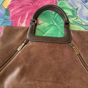 Maxx New York Brown Leather Satchel Handbag Top Handle Bag Croc Print Lining